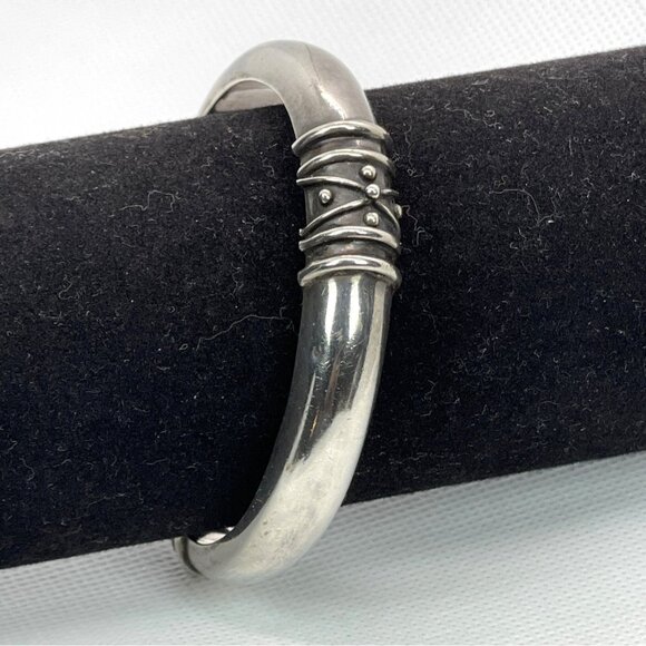 925 Sterling Silver Deborah Armstrong Hollow Dome Cuff Statement Bracelet VTG - Picture 15 of 16